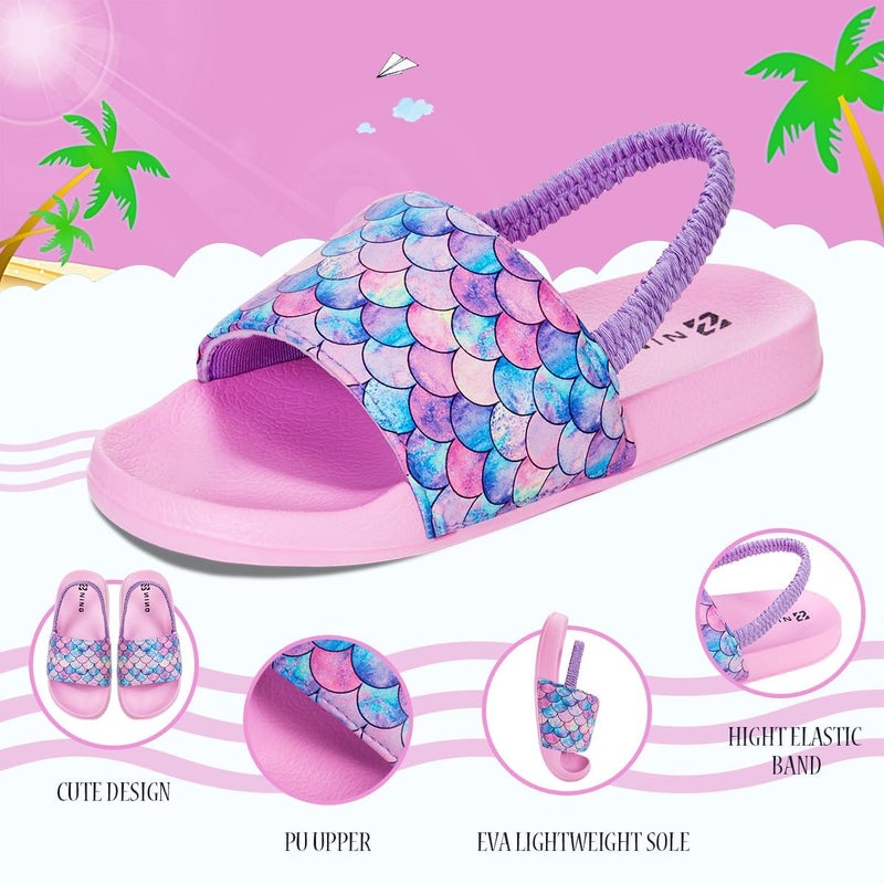 IceUnicorn Kids Girls Slide Sandals Toddler Slippers Boys Non-slip Summer Casual Beach Water Shoes for Indoor & Outdoor(Fish Scales-Pink 29 EU) - Image 2
